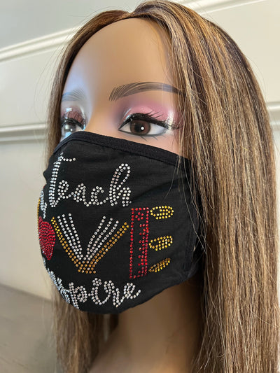 Teacher Inspire Rhinestone Bling Face Mask