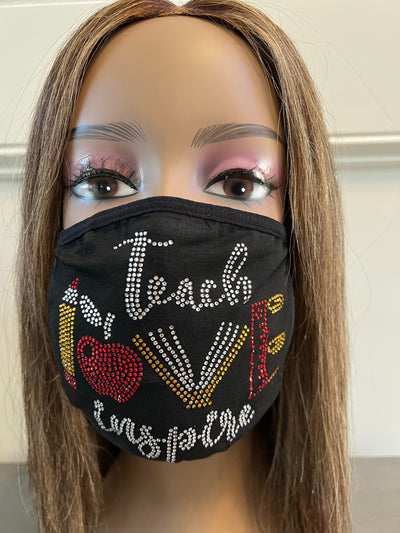 Teacher Inspire Rhinestone Bling Face Mask