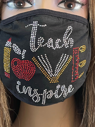 Teacher Inspire Rhinestone Bling Face Mask