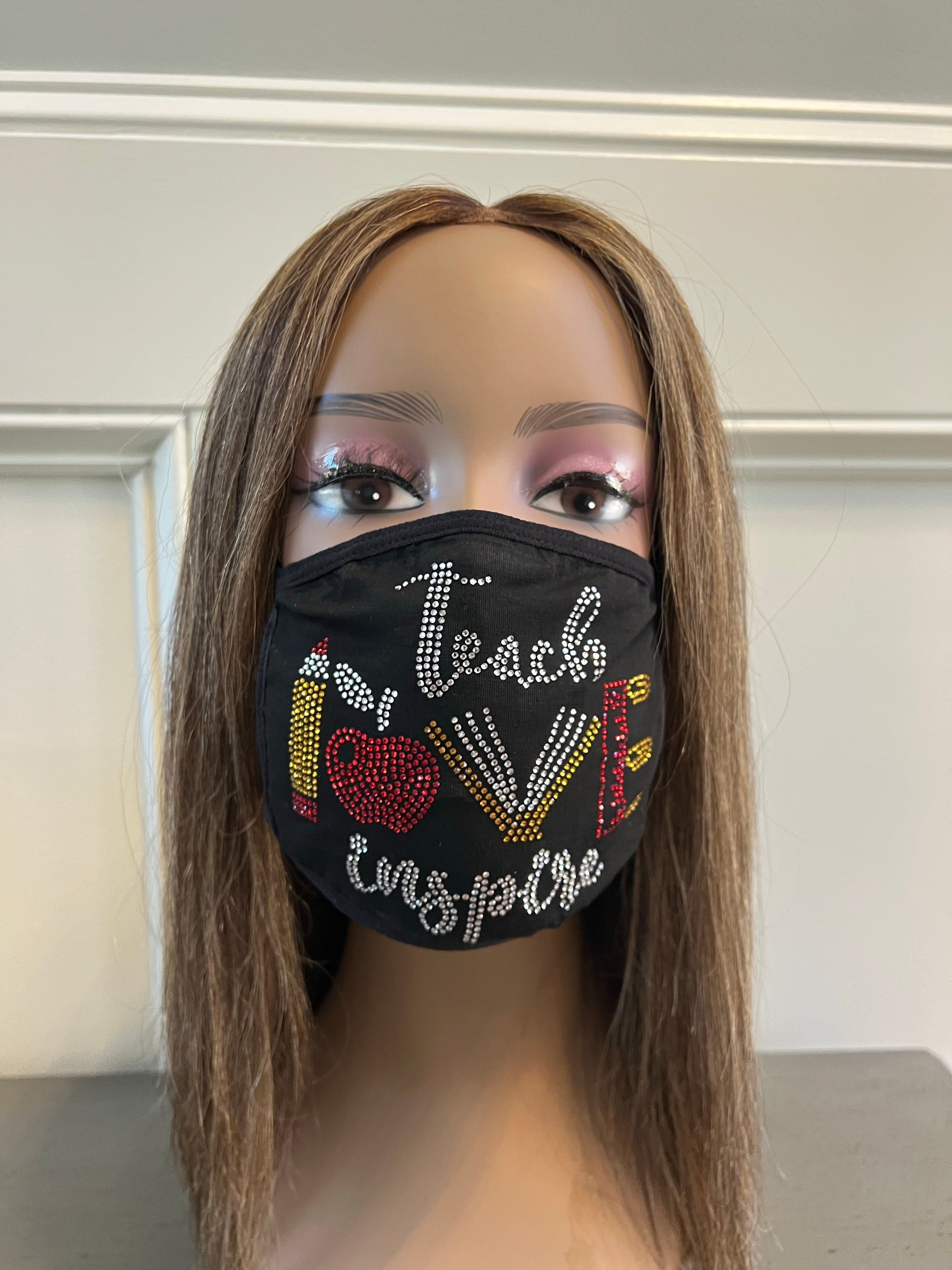 Teacher Inspire Rhinestone Bling Face Mask