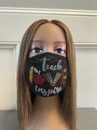 Teacher Inspire Rhinestone Bling Face Mask