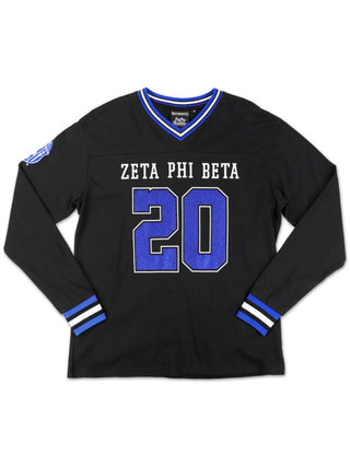 Zeta Phi Beta Long Sleeve Glitter Football Jersey Black