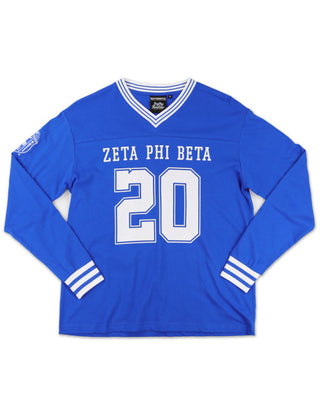Zeta Phi Beta Long Sleeve Glitter Football Jersey Blue