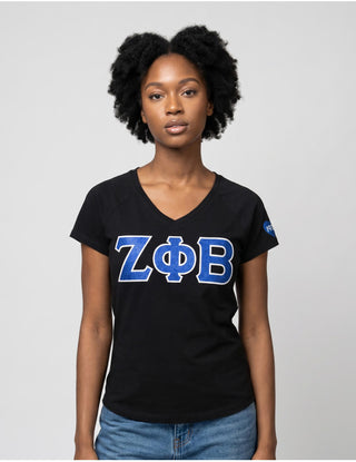 Zeta Phi Beta Glitter V Neck Tee Black
