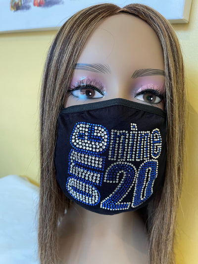 Zeta Phi Beta 1920 Rhinestone Bling Face Mask Blue