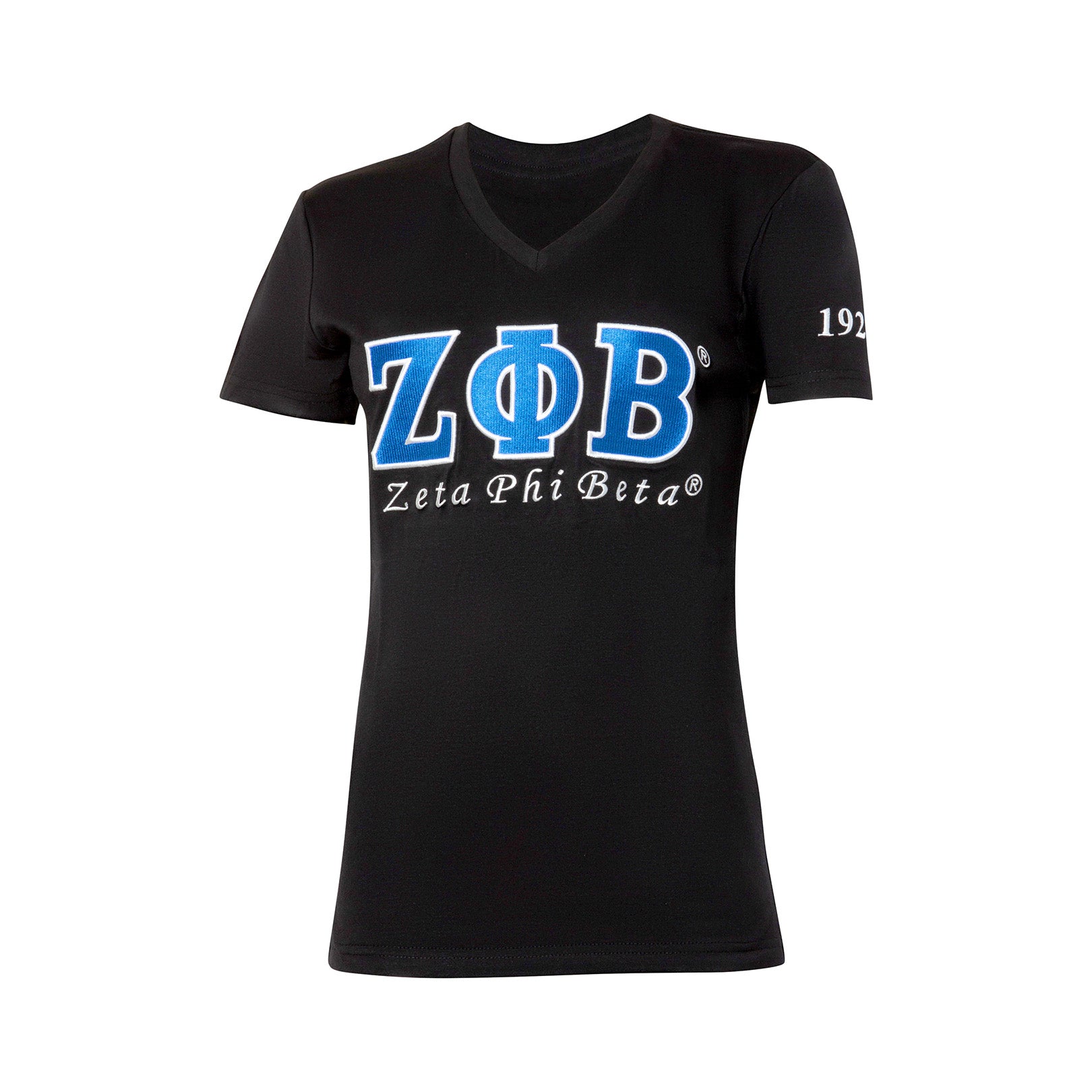 Zeta Phi Beta ΖΦΒ Luxury Embroidered T-Shirt With 1920 Sleeve Black