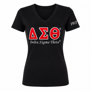 Delta Sigma Theta ΔΣΘ Luxury Embroidered T-Shirt With 1913 Sleeve Black