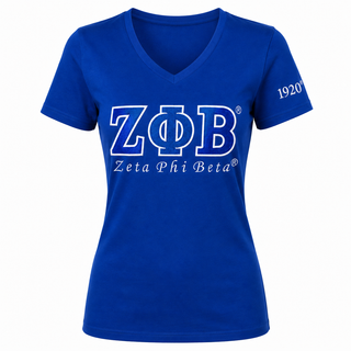 Zeta Phi Beta ΖΦΒ Luxury Embroidered T-Shirt With 1920 Sleeve Blue