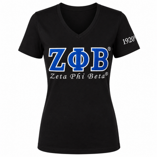 Zeta Phi Beta ΖΦΒ Luxury Embroidered T-Shirt With 1920 Sleeve Black