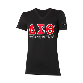 Delta Sigma Theta ΔΣΘ Luxury Embroidered T-Shirt With 1913 Sleeve Black