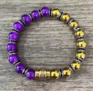 Omega Psi Phi Two Tone Beaded Elastic Bracelet Center Charm