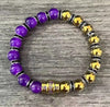 Omega Psi Phi Two Tone Beaded Elastic Bracelet Center Charm