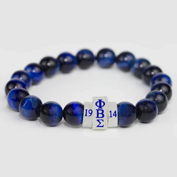 Phi Beta Sigma Natural Stone Bead Bracelet Blue