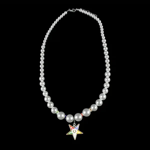OES Eastern Star Pearl Shield Charm Necklace