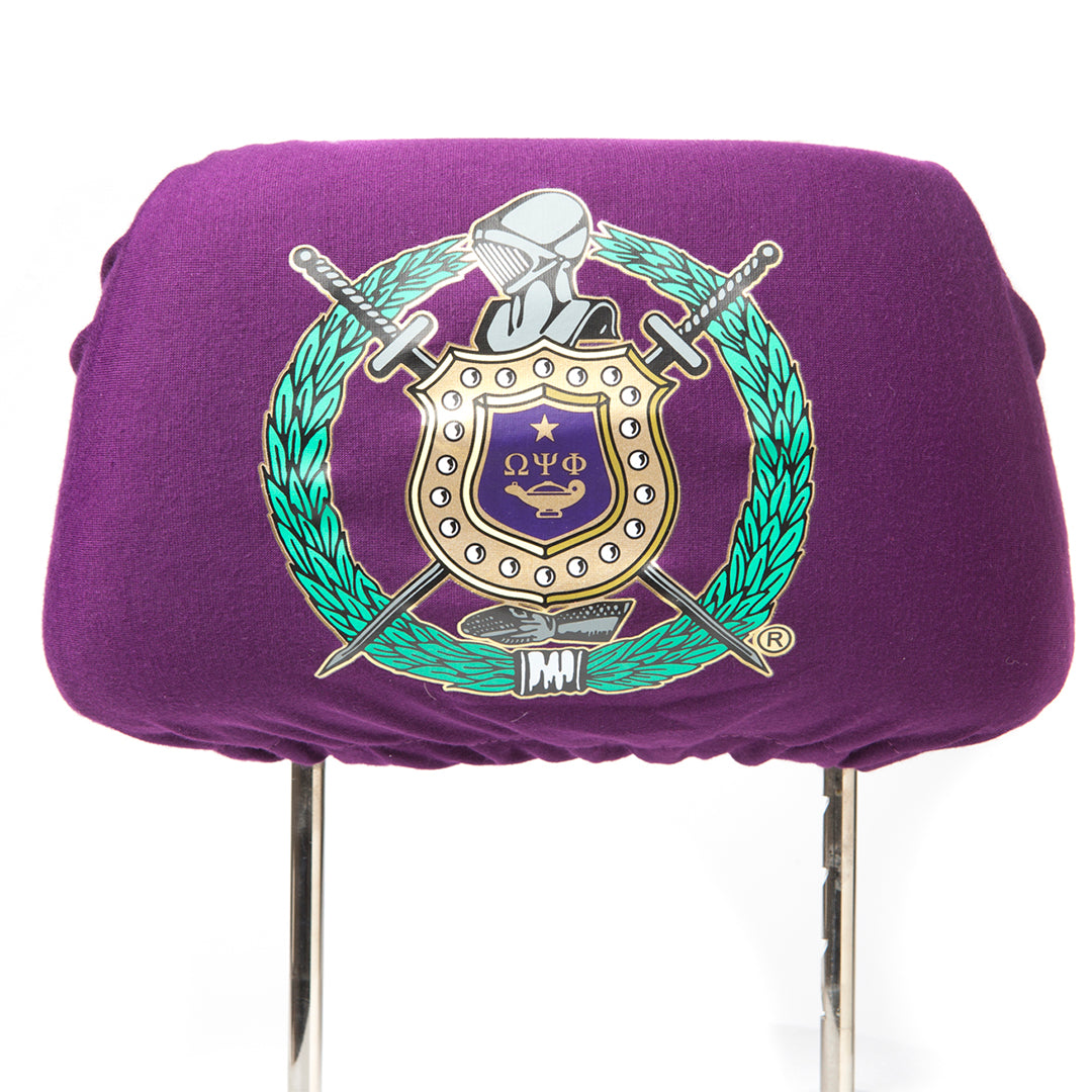 Omega Psi Phi ΩΨΦ Shield With Greek Letters Car Seat Headrest Cover Purple Set of 2