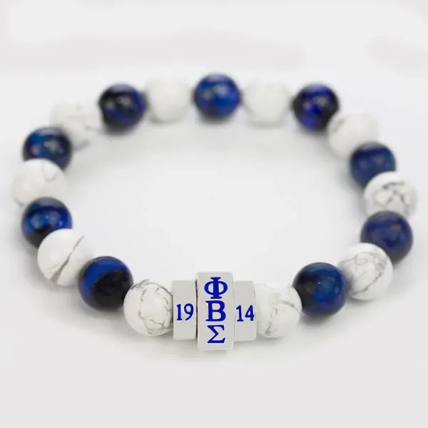 Phi Beta Sigma Natural Stone Bead Bracelet Blue and White