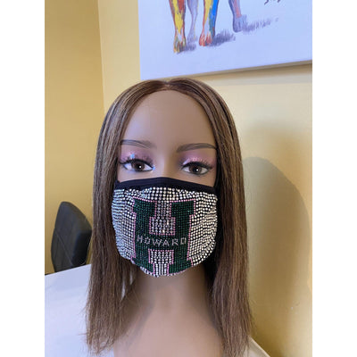 Howard University Rhinestone Bling Face Mask Pink
