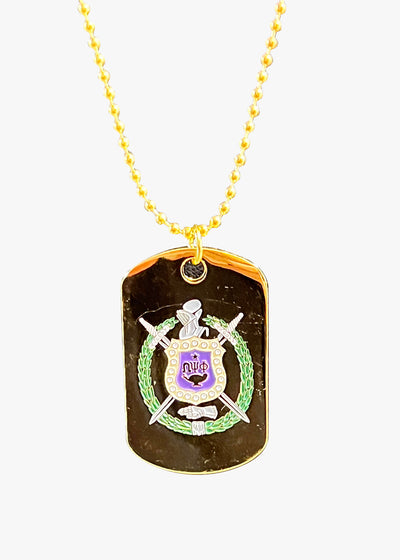 Omega Psi Phi Double Side Dog Tag Necklace Gold