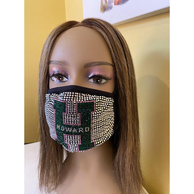Howard University Rhinestone Bling Face Mask Pink