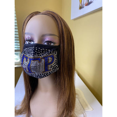 Sigma Gamma Rho BLACK Face Mask - Sprinkled Bling Mask - D9 Greeks