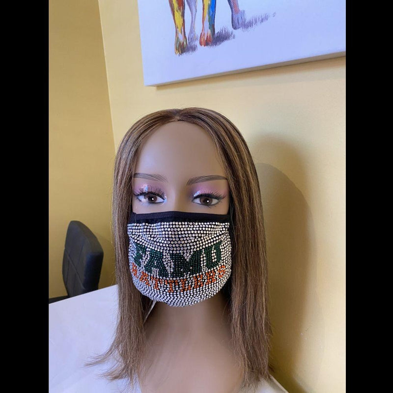 FAMU Florida A & M Rhinestone Bling Face Mask