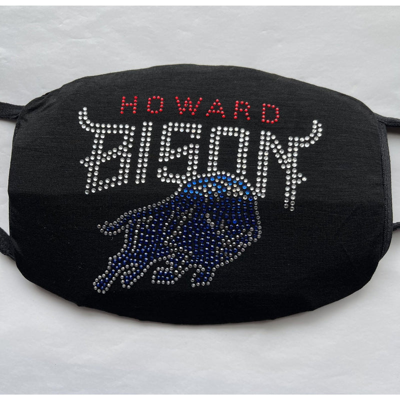 Howard University Bison Rhinestone Bling Rhinestone Face Mask