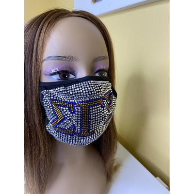Sigma Gamma Rho Clear Face Mask - ETP Rhinestone Bling Mask - D9 Greeks