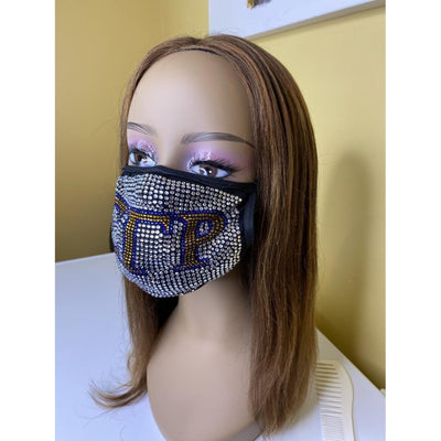 Sigma Gamma Rho Clear Face Mask - ETP Rhinestone Bling Mask - D9 Greeks
