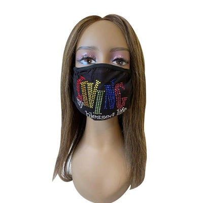 Multicolored rhinestone Bling Mask - Living My Blessed Life - D9 Greeks