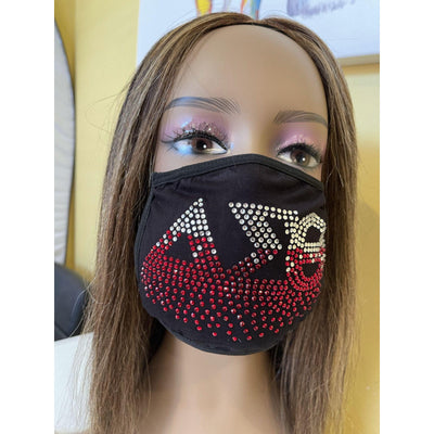 Delta Sigma Theta Red Face Mask - Rhinestone Bling Mask - D9 GREEKS