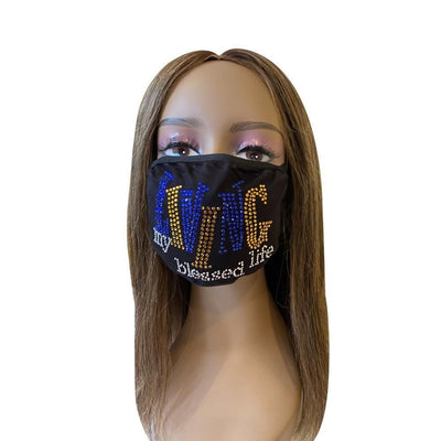 Living My Blessed Life Rhinestone Gold Mask - Face Mask - D9 Greeks