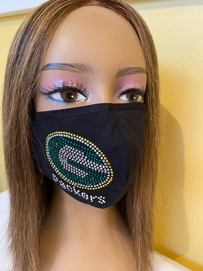 Green Bay Packers Side Logo Bling Face Mask | Simply For Us