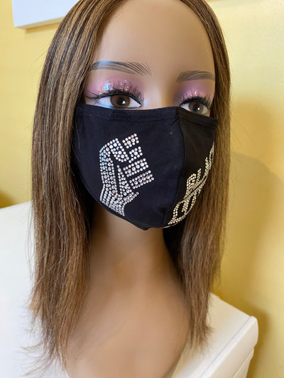 Black Lives Matter Mask with Fist Crystal Adjustable Ear Loops | Simply For Us