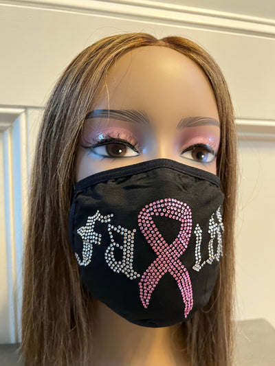 Breast Cancer Awareness Pink Ribbon Bling Face Mask Rhinestone