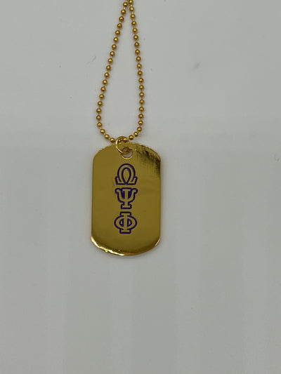 Omega Psi Phi Double Side Dog Tag Necklace Gold