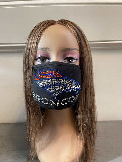 Denver Broncos Bling Rhinestone Face Mask Front Logo Clear Letters