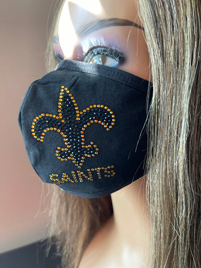 New Orleans Saints Bling Face Mask Black and Gold