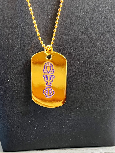 Omega Psi Phi Double Side Dog Tag Necklace Gold
