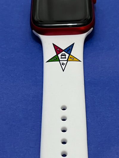 OES Eastern Star Silicone Watch Band for Apple Watch Size 42/44/45 MM White