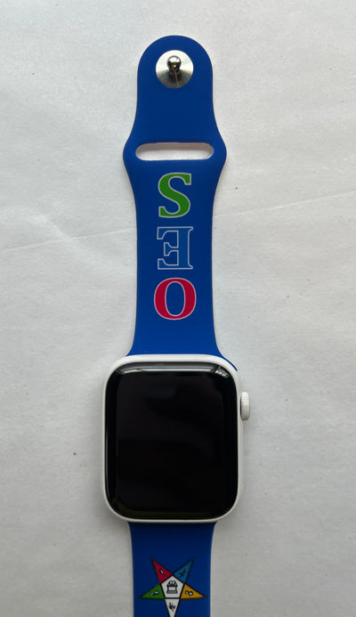 OES Eastern Star Silicone Watch Band for Apple Watch Size 42/44/45 MM Blue